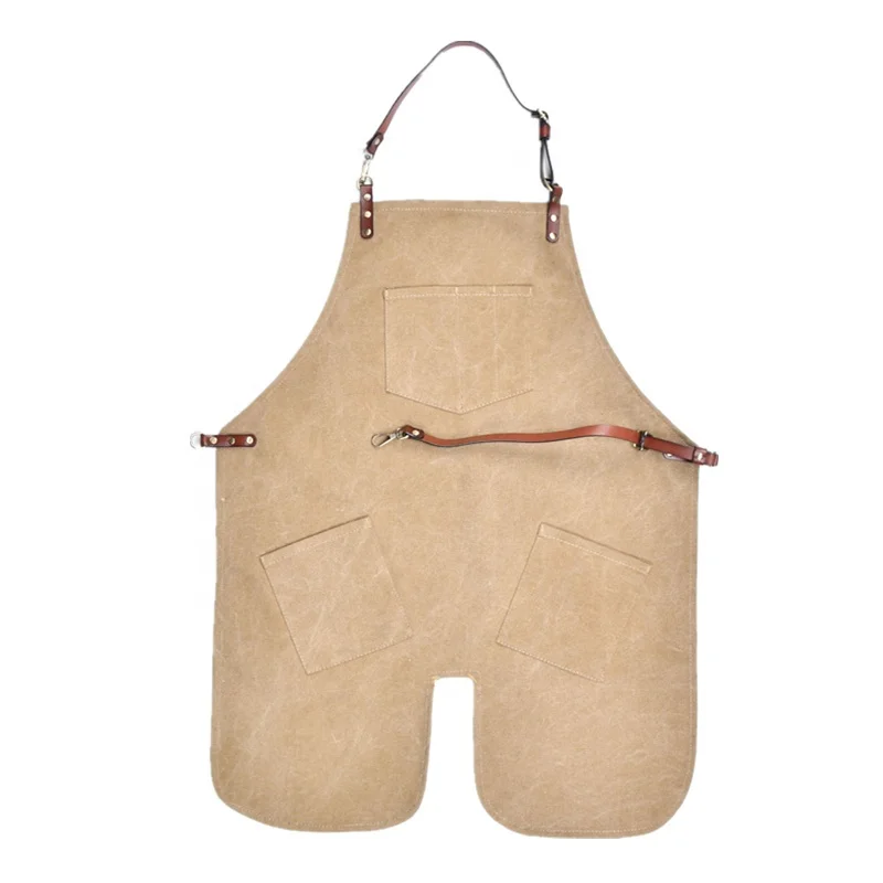 Split work overalls hanging neck leather shoulder strap canvas apron men protective overalls welder apron custom logo