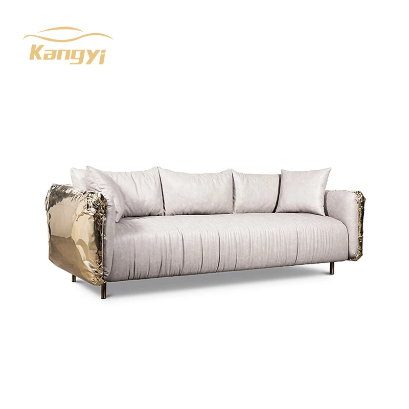 Living room gold 304 Stainless Steel Frame Fabric Cover Wooden white Modern Sofa Set Furniture