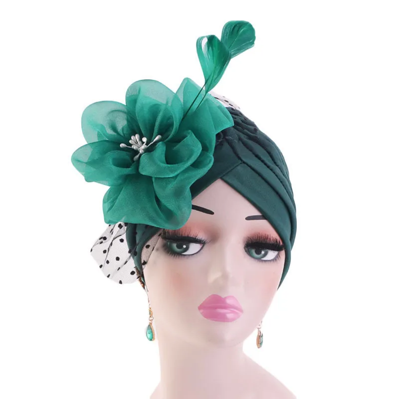 New Style Flower Mesh Feathers Hair Clip Wedding Party Fascinators Hat Turban Hat for Women