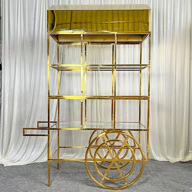 Lux Dessert Display Gloss Gold Metal Sweet Candy Cart For Wedding Events