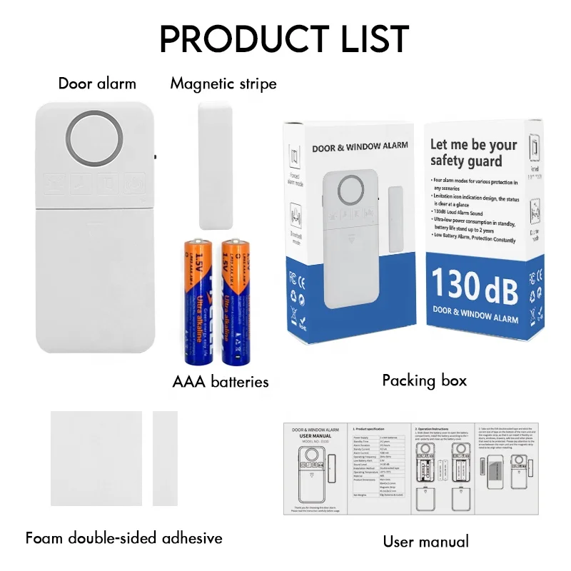 Home Security House Window Door Burglar Alarm Wireless 130dB Window  and Door Alarm Sensor