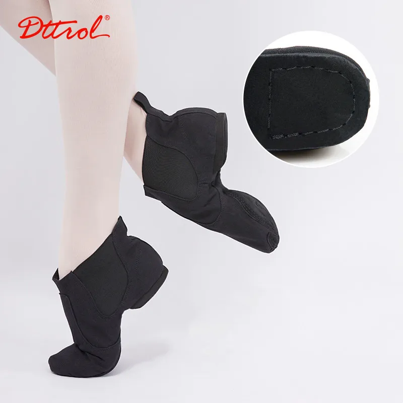 Dttrol Exquistie Black High Stretch Canvas Dance Shoes Split Sole Black EVA Jazz Shoes for Women Men Jazz Shoes