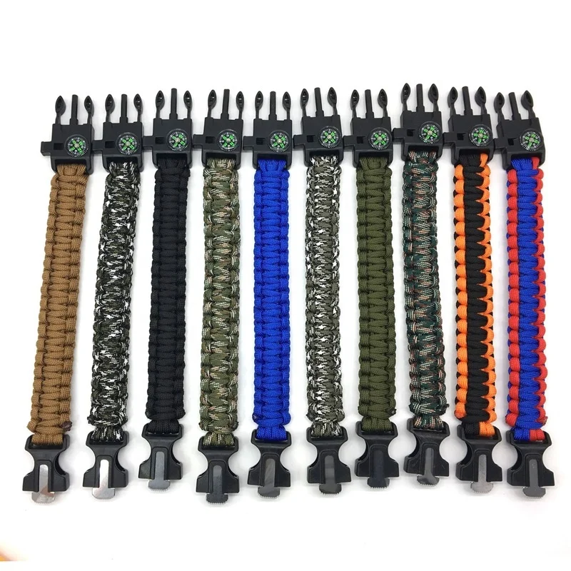 5 IN 1 Parachute Cord Camping Hand Band Flint Knife Compass Tactical Survival Fire Starter Survival Paracord woven Bracelet