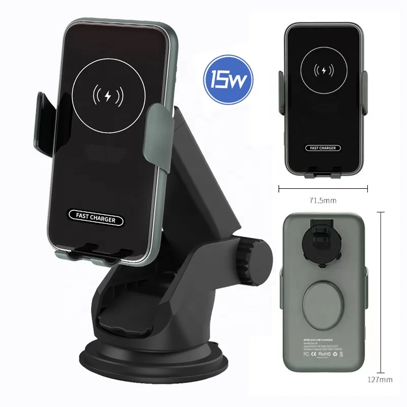 Metal Clamping Arm Wireless Car Charger 15W Qi Quick Charging Magnetic Suction Car Phone Stand for iPhone Samsung HUAWEI
