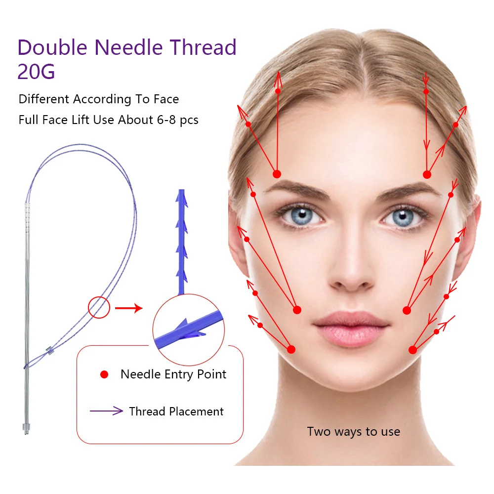 20g140mm Pdo Thread Cog, Face Lifting 350mm Cog Hilos, Double Needle Thread Lift Pdo 4d Cog With Sharp Needle