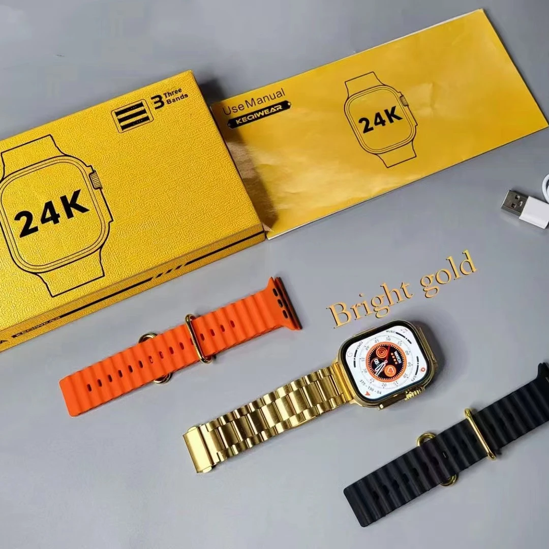 gold ultra smart watch 2023 high quality  stainless steel Series 8 H11 plus + H10 HW8 HK8 PRO MAX SmartWatch ultra with 3 bands