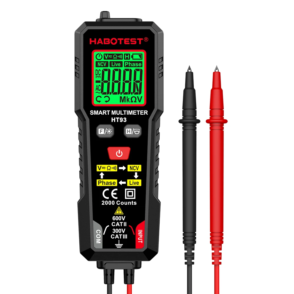 HABOTEST True RMS Phase Sequence Detector Multitester Digital Volt Meter AC DC 600V Smart Multimeter  HT93