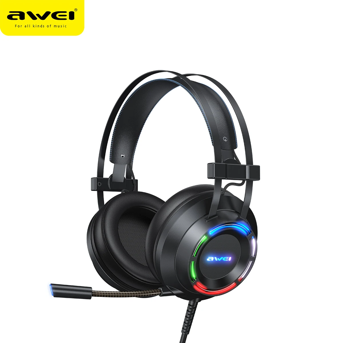 New E-sports Gaming Wired Headset Awei GM-2 Headphone With Cool RGB LED light 3.5mm Jack Headphone Microphone