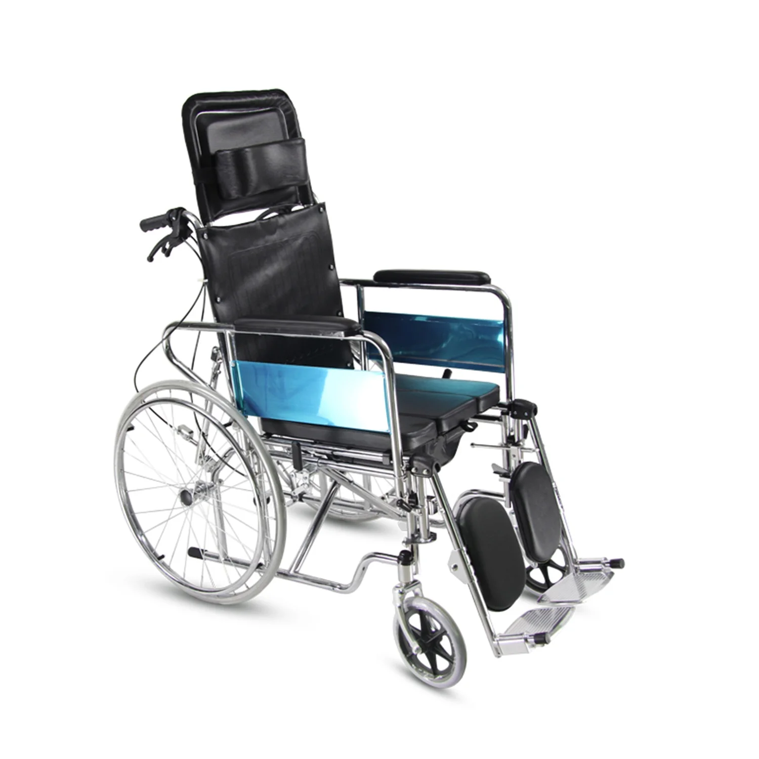 Patient Commode Wheelchair High Backrest Fixed Armrest Wheelchair With Toilet