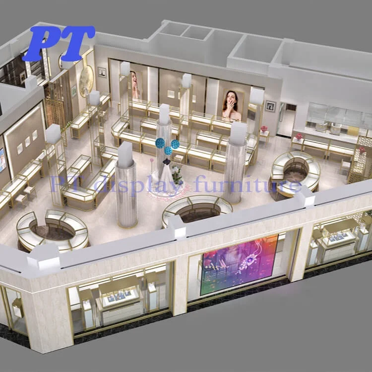 Custom Jewelry Shop Gold Showcase Counter Decor Jewelry Shop Interior Design