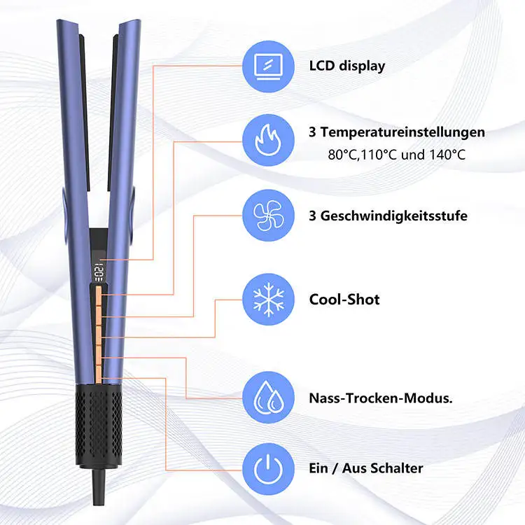 Newest technology hair straightener with hot new 2-in-1 cool air hair styler straightening and curl