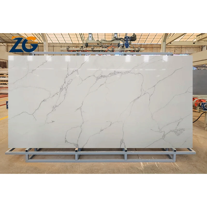 ZGSTONE  Customized  Modern  High Quality  Calacatta White Quartz Stone Artificial Marble Slab Kitchen Countertops  Slab