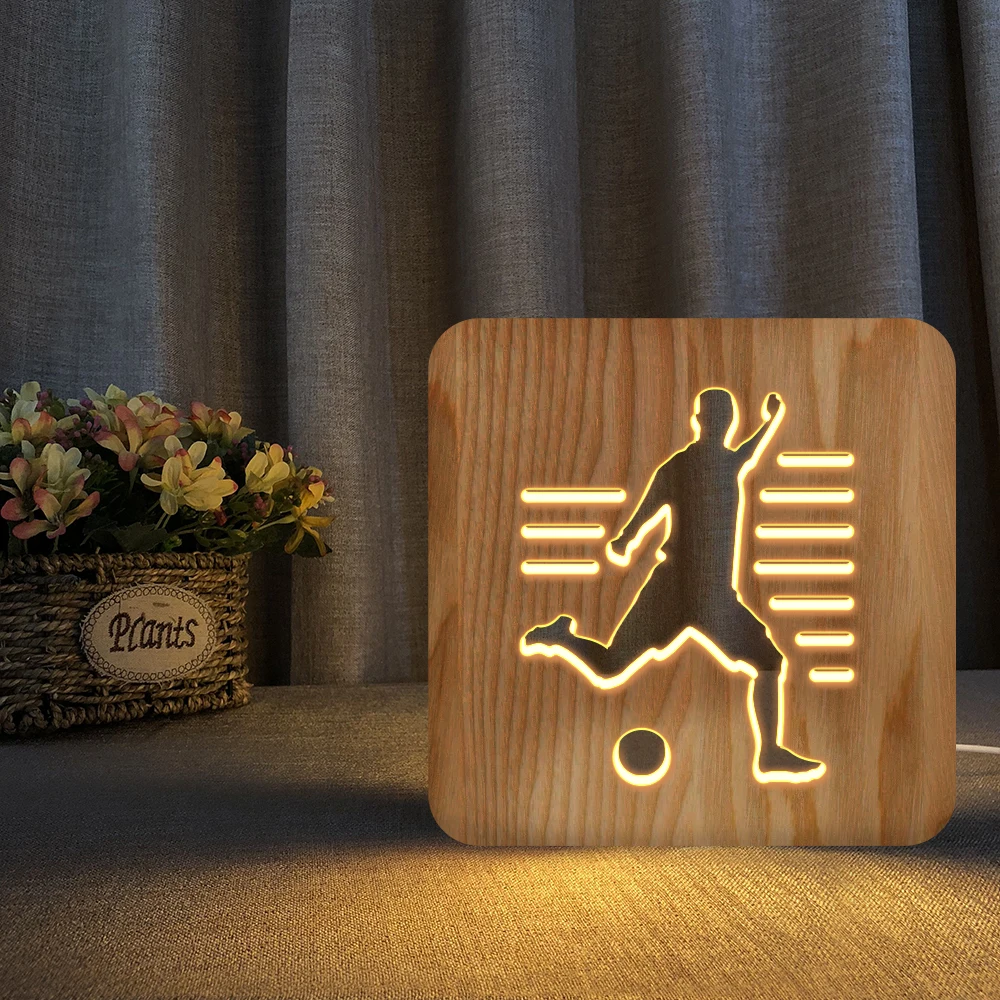 FS-T1813W creative table lamp football wooden LED 3D lighting lamp