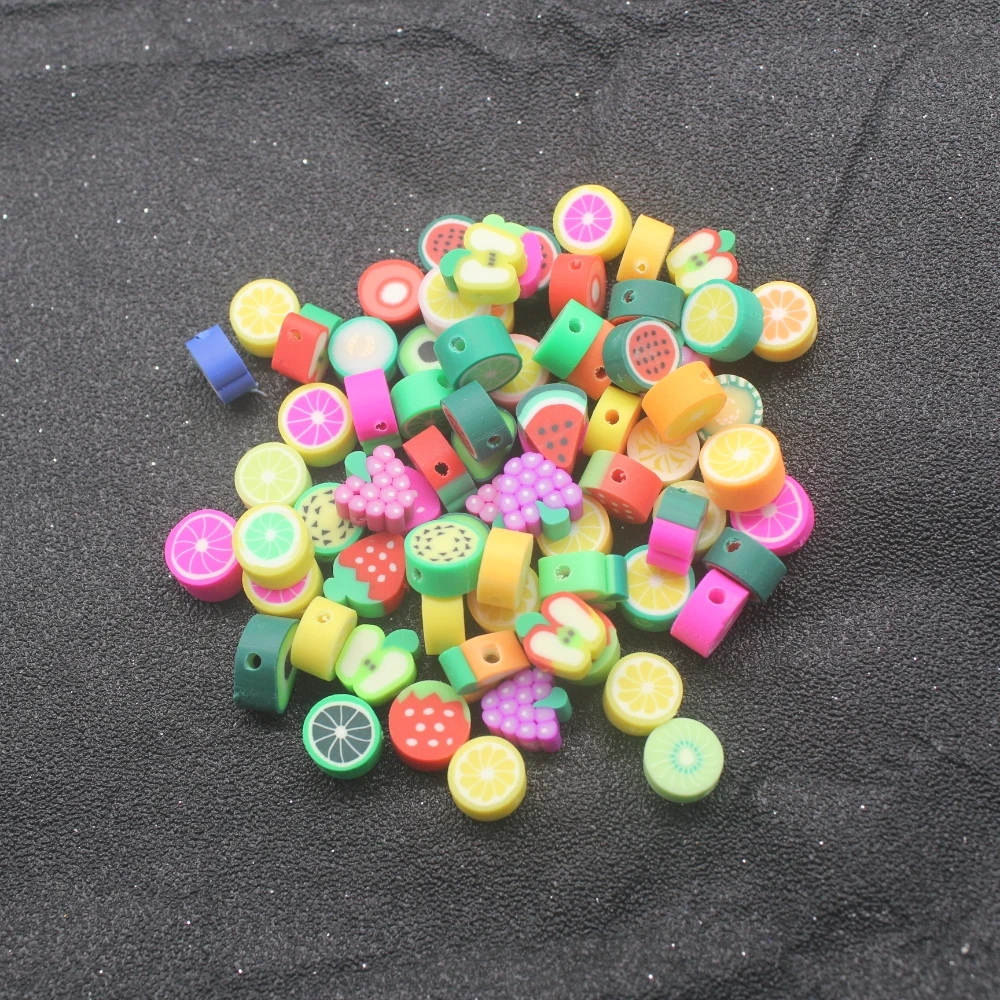 1000pcs Polymer Clay Fruit Beads Flat Round 3D Beads Craft fit Bracelet Necklace Diy Jewelry Custom