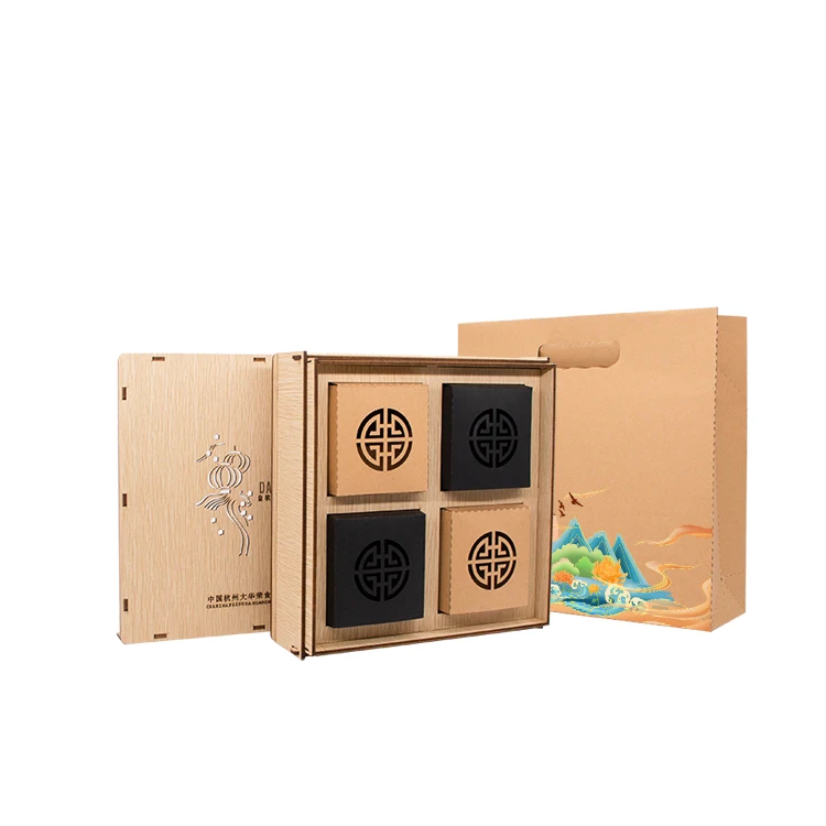4 6cell eco-friendly designer craft luxury wood custom mooncake box packaging moon cake gift box wooden food boxes
