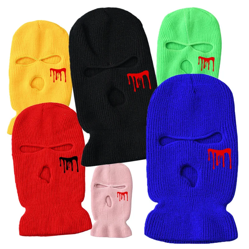 new design Halloween winter warm ski three hole knitted warm balaclava knitted beanies cap hat gorra
