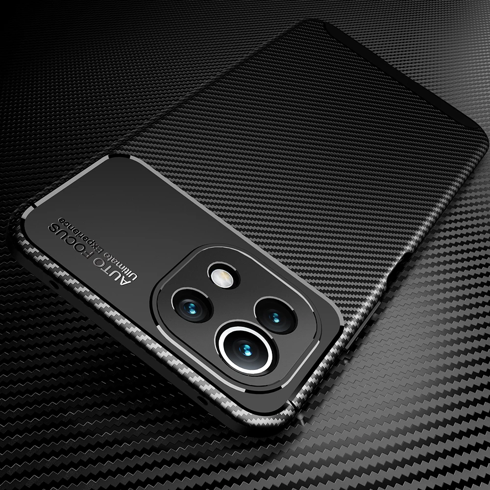 High Quality Shockproof  brushed Carbon Fiber bumper Silicone TPU Phone Case For Xiaomi Mi 11 Lite phone Accessories