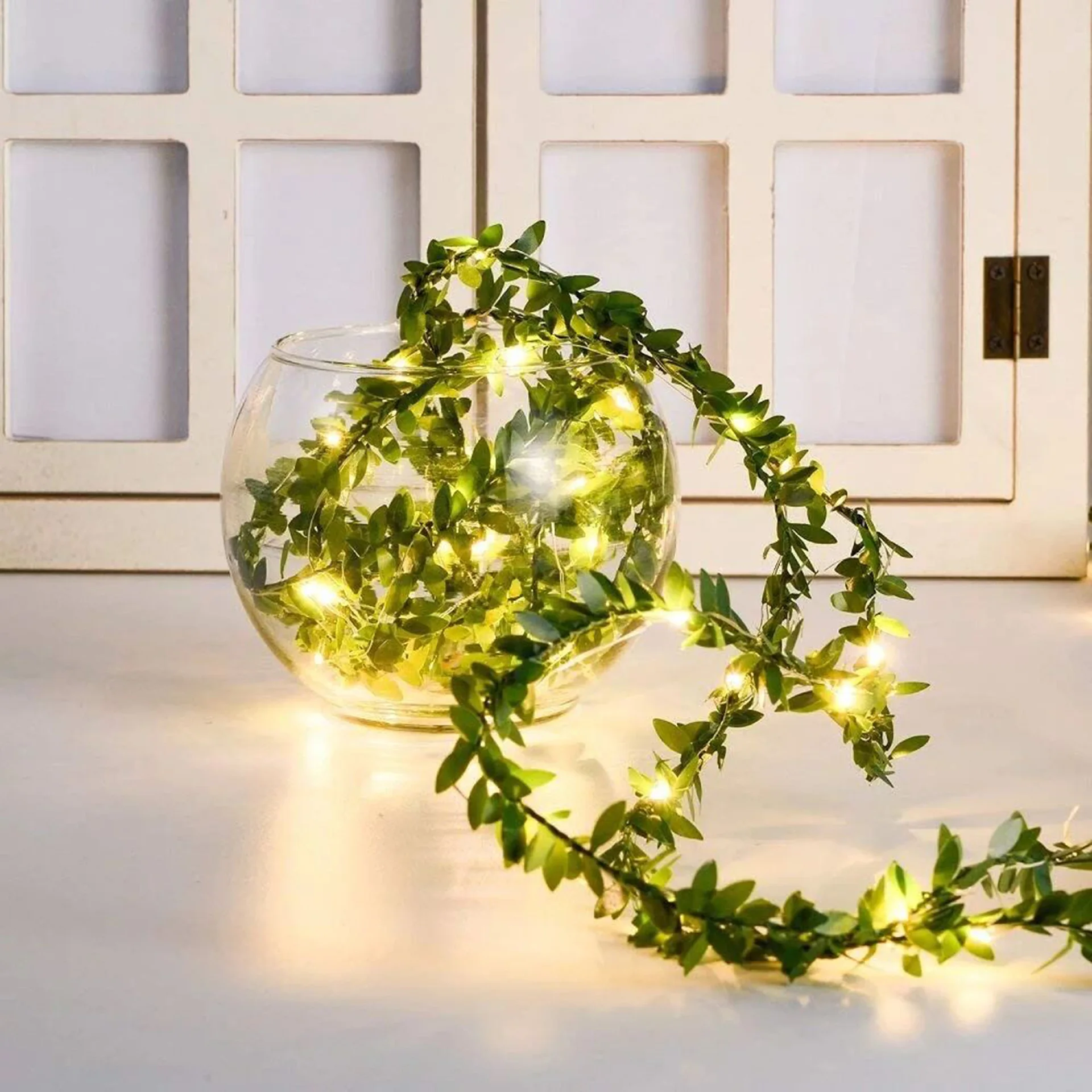 Indoor and outdoor garden leaf colored light led simulation green leaf rattan copper wire light string christmas led lights