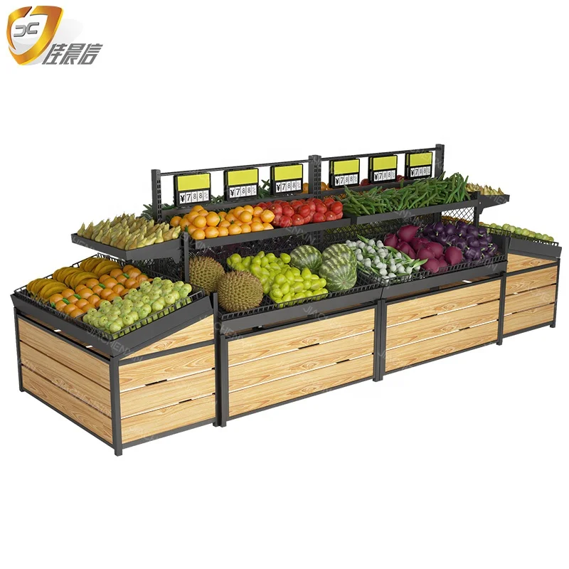 Fashion Design Fruits and Vegetables Racks Display Stand For Vegetables Supermarket Wooden Shelves Fruit And Vegetable Rack