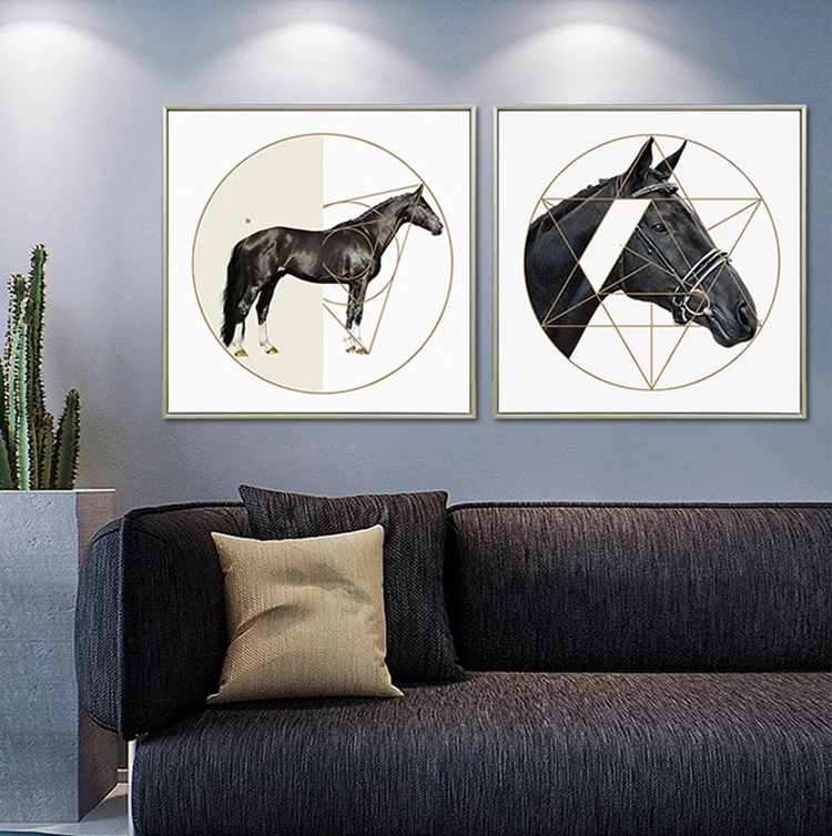 Factory Wholesale Custom Modern Abstract Framed Wall Art Prints Canvas Supplies Horse Painting