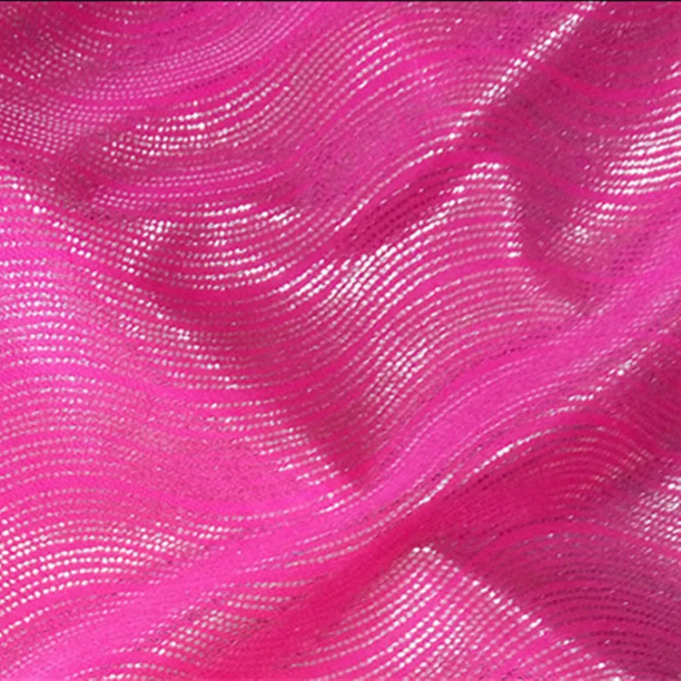 Wholesale Glitter Two Way Stretch Laser Stripe Foil Coated Satin Jersey Silver Dot Wave Swimming Knitting Polyester Fabric