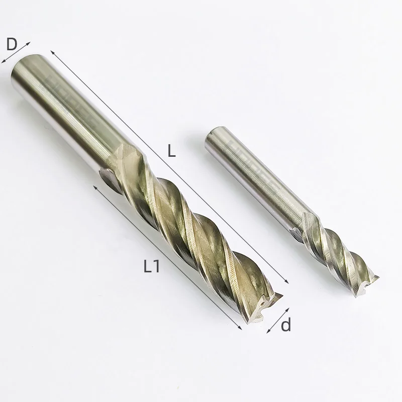 HSS-Al Spiral flutes 4T end milling cutter diameter 1.5-20mm with extra length CNC machining cutting tools
