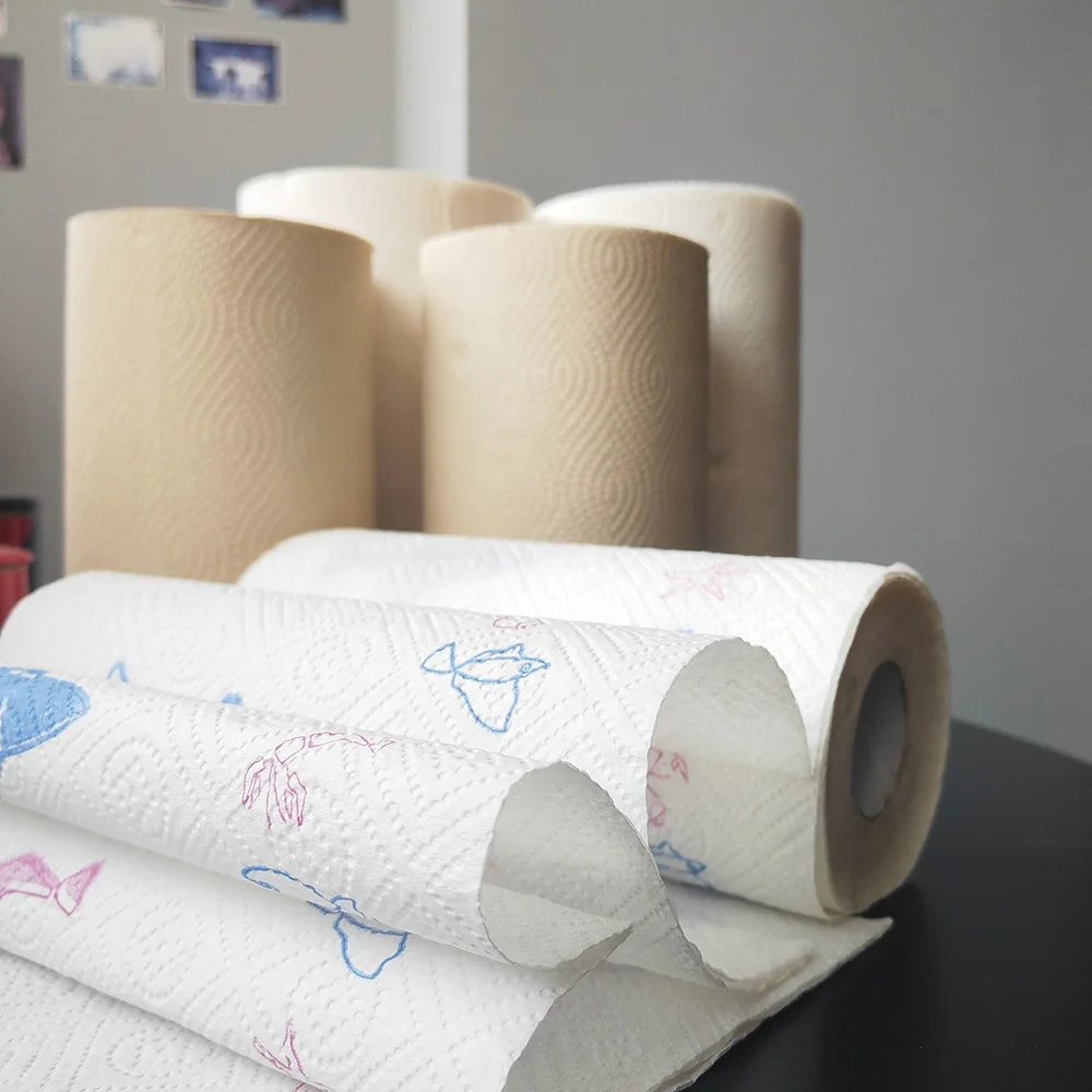 Factory Customize Cheap High Quality Printed Kitchen Paper Towel 2ply Bleached & Unbleached Towel Paper