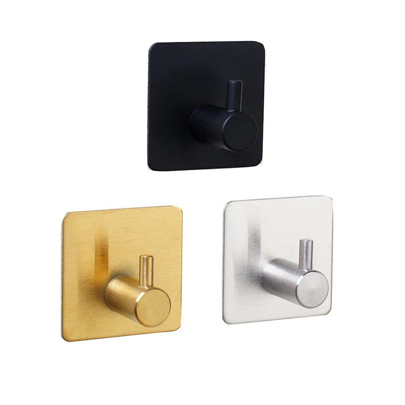 Bathroom Accessory Stainless Steel Wall Hooks Self Adhesive for Hanging Coat Storage Organization Heavy Duty Silver Modern Style