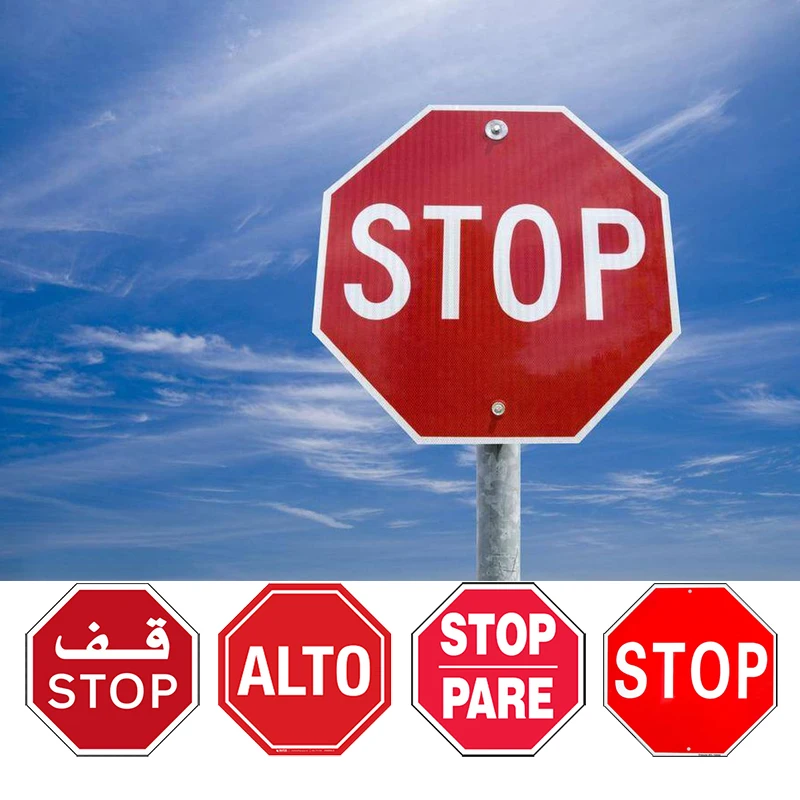 Custom red white handheld reflective aluminum octagon ALTO PARE stop warning sign Regulatory STOP Road Signage for sales