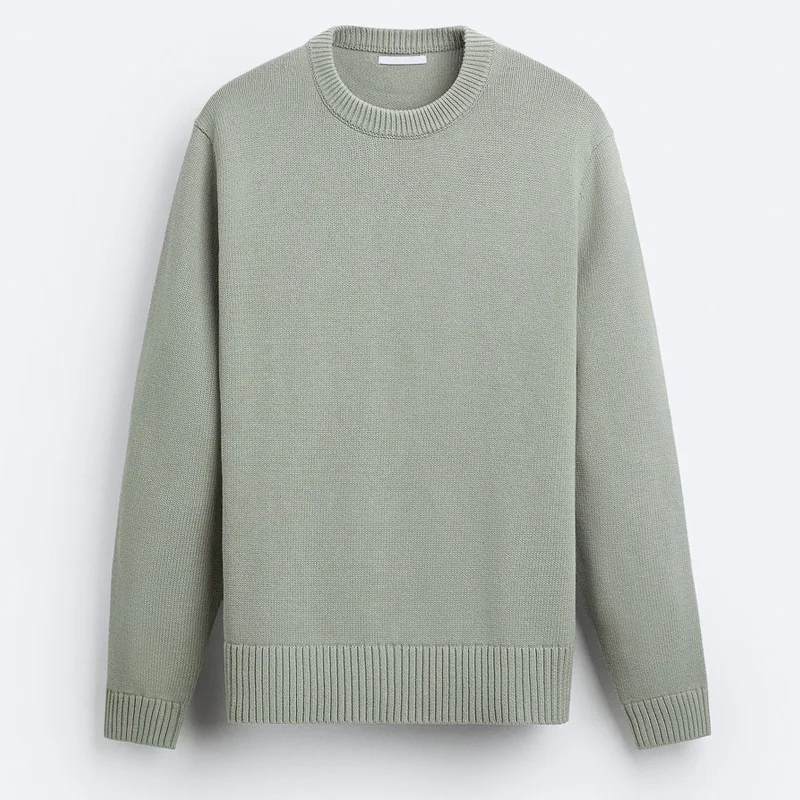 Custom LOGO crew neck pullover sweater cotton fabric embroidered sweater custom solid color cotton sweater