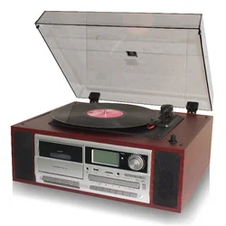 Turntable with CD/MP3/Cassette player,  USB/SD recording, BT receiver & Built-in speaker