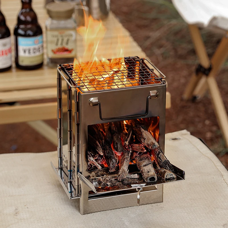 Jetshark folding stainless steel camping cooking barbecue mini outdoor portable charcoal bbq grill for roasting meat