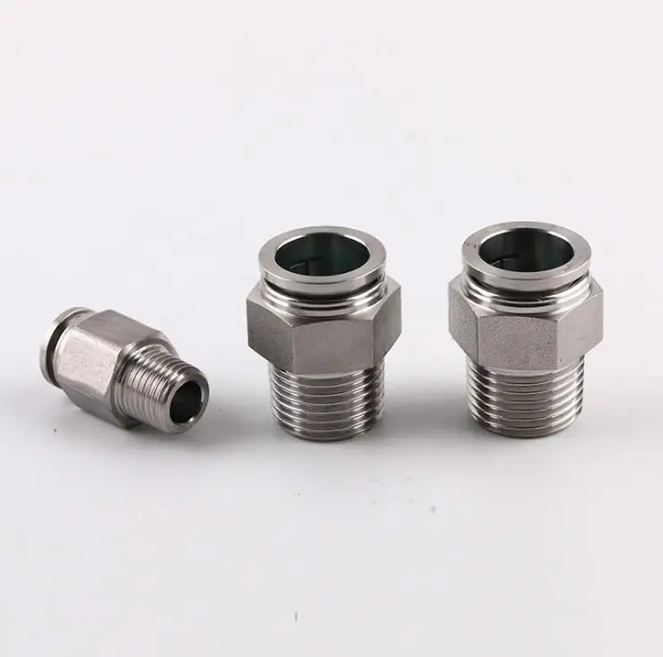 OD 4 6 8 10 12mm Internal Thread 1/8 1/4 3/8 1/2 BSP Thread MPCS Pneumatic Push Connect Straight male stainless steel fitting