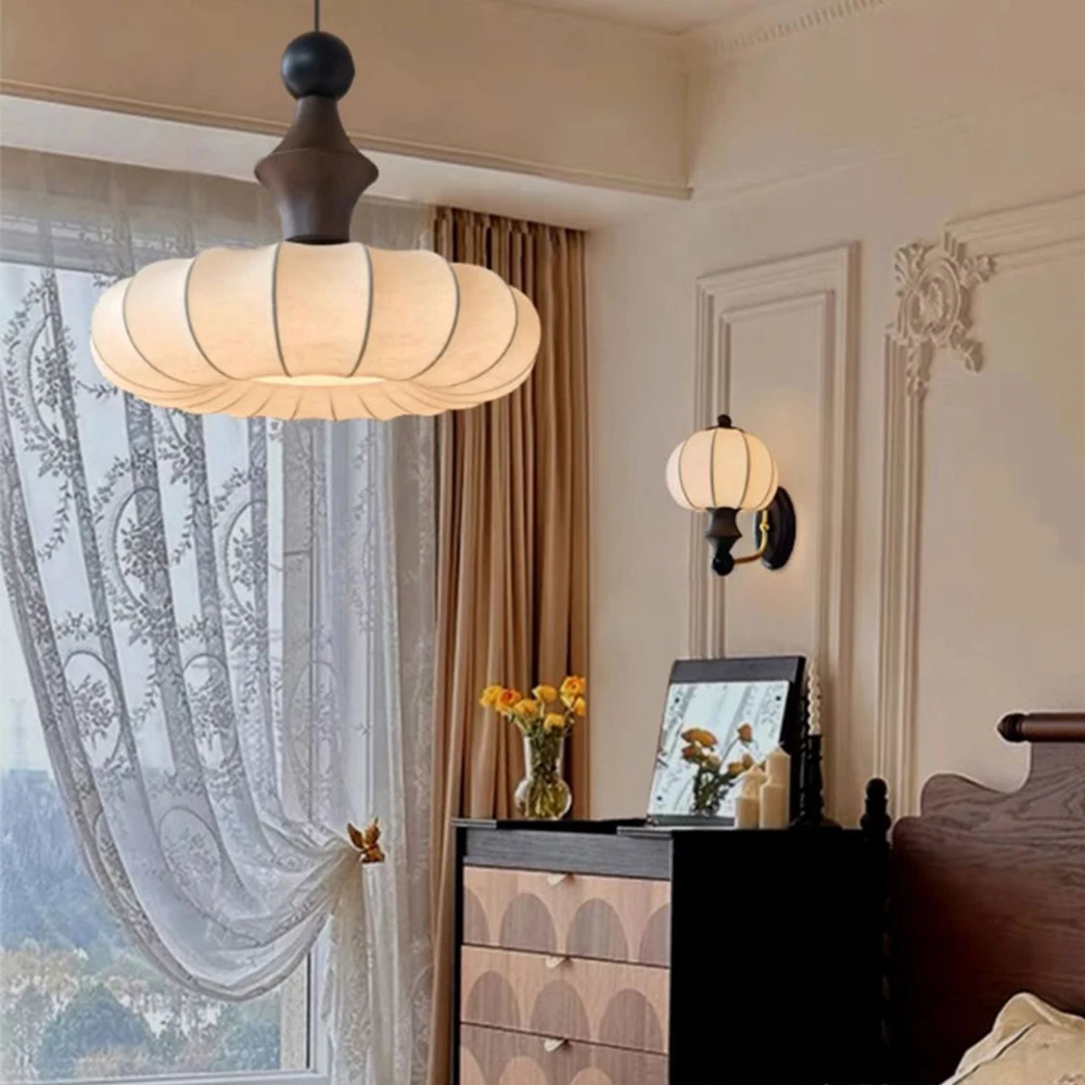 Retro medieval bedroom chandelier ash wood imitation silk restaurant light high-grade sense room wabi-Sabi wind Zen light