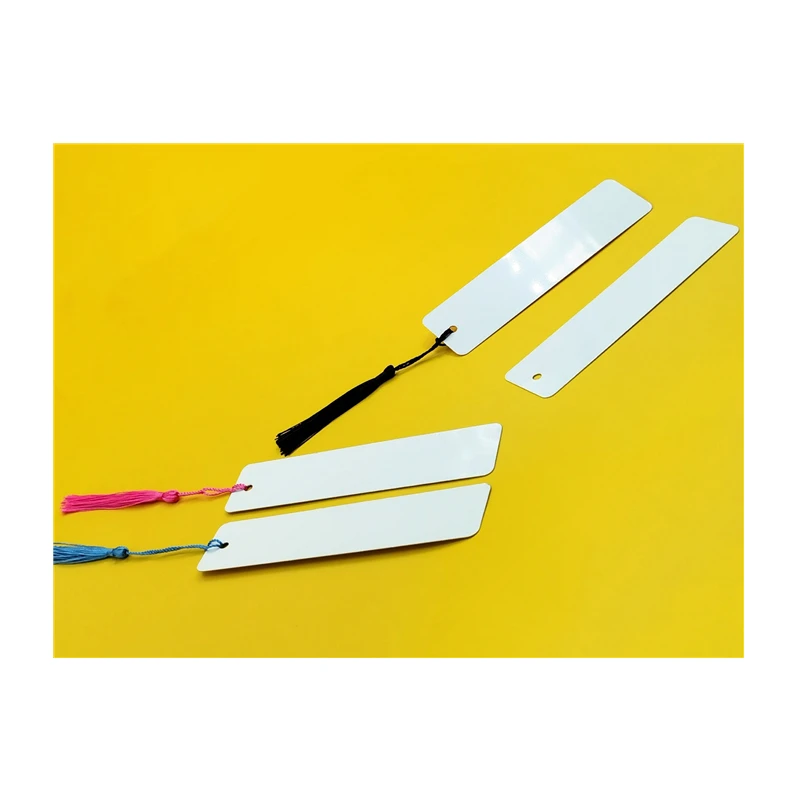 Manufacture Aluminum Sublimation Blank Bookmark Double Sides Metal Blank Bookmarks with Hole and Tassels