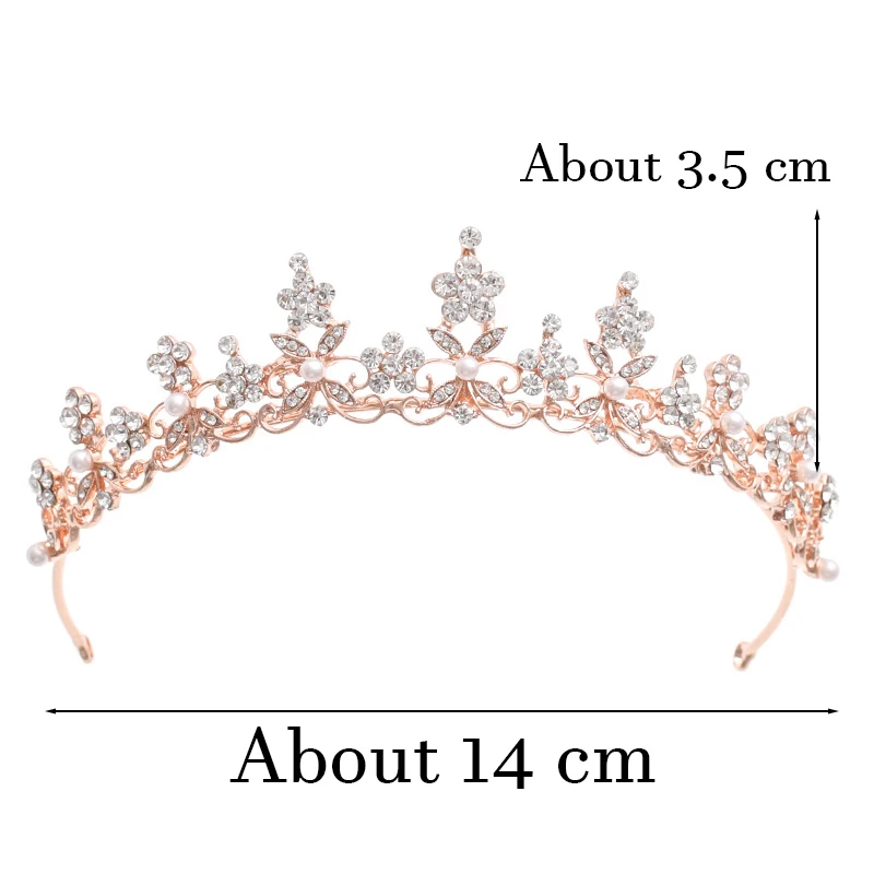 Wavy Rose Gold Color Alloy Crown With Pearls Rhinestone Flower Metal Tiaras Accessoire Femme Luxury Wedding Accessories For Brid