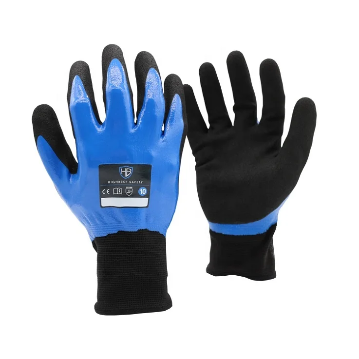 Double dip fully coating liquid repellent blue nitrile working gloves CG NDOU546E Automotive assembly maintenance use