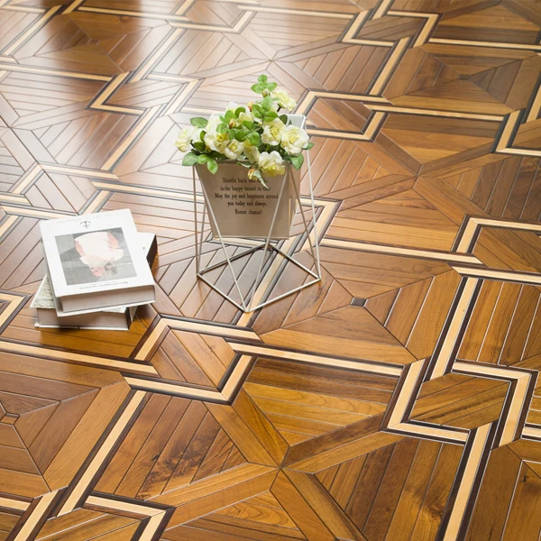High Quality Teak Rosewood Birch Combination Indoor Engineered Wood Flooring Classical Elegance Art Parquet Flooring