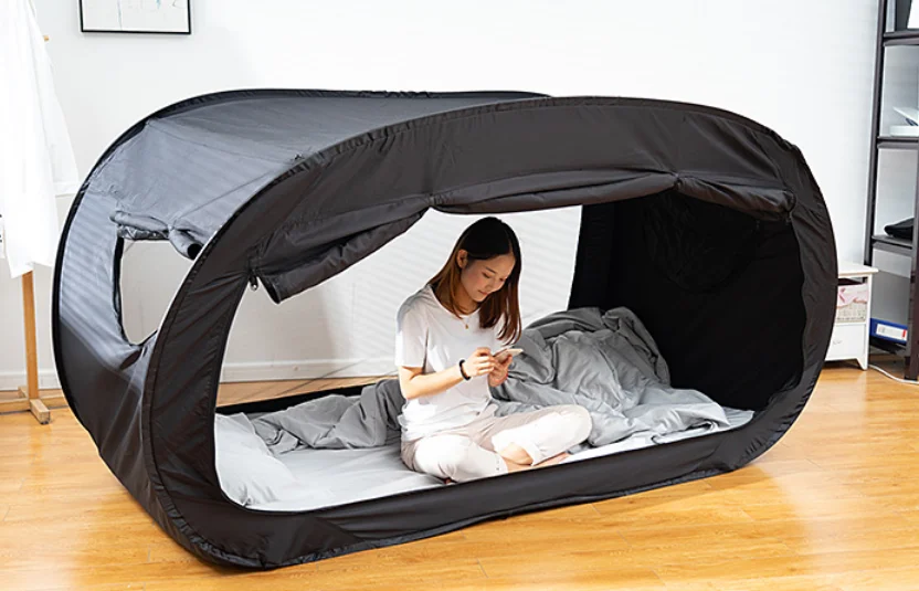 Black Breathable Pongee Bed Canopy Pop Up Privacy Bed Tent for Adult