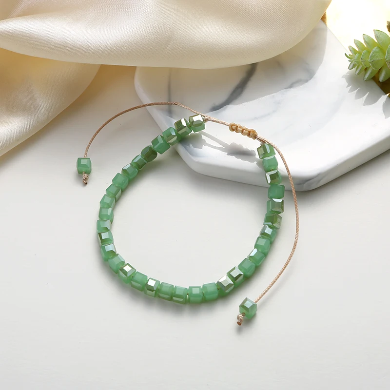 
Square boho college style ladies crystal beaded colorful bead bracelet 