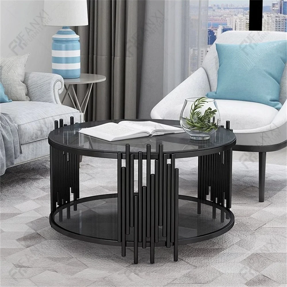 Living room furniture gold stainless steel coffee table glass top round luxury modern coffee table coffee tables