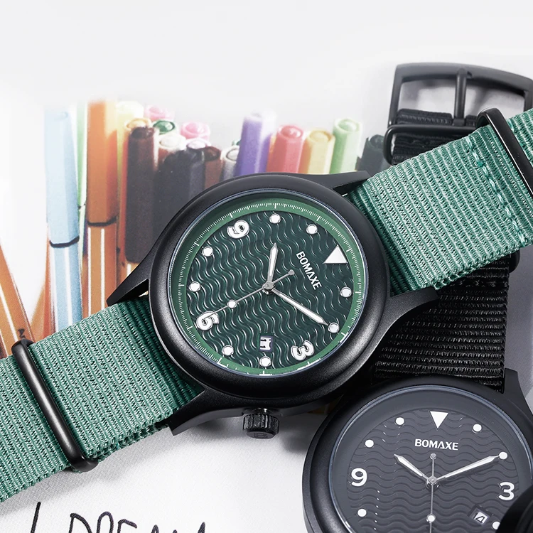 BOMAXE Black Round Case With hip hop Accuracy Solar Watch Movement For Men Sport Watch Analog Function Solar Watch