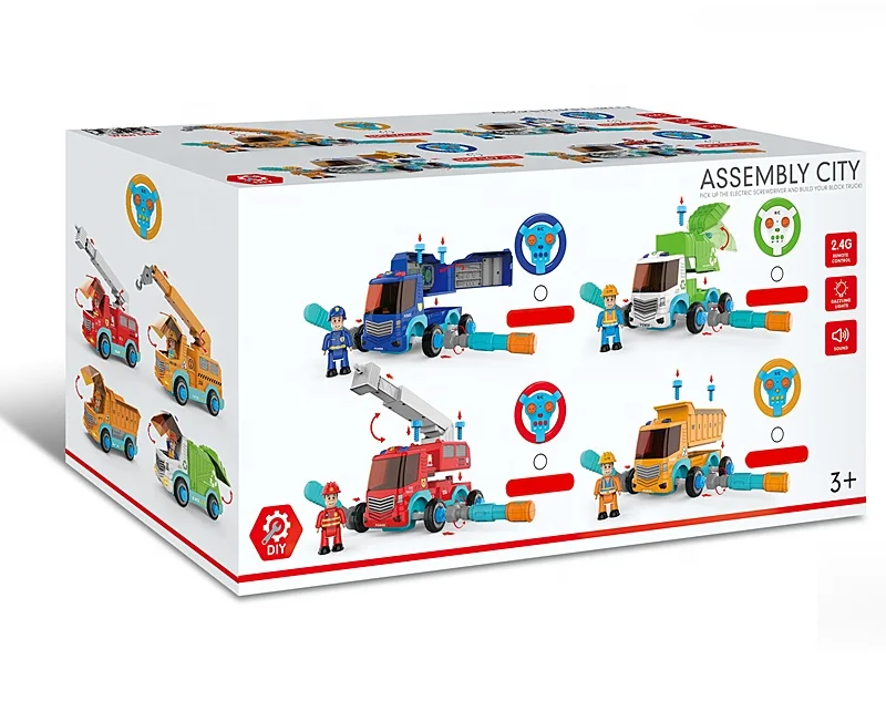 2.4G 2CH Sound Light DIY Assembly Screw Car Toy City Engineering RC Crane Toy Truck With Certificates