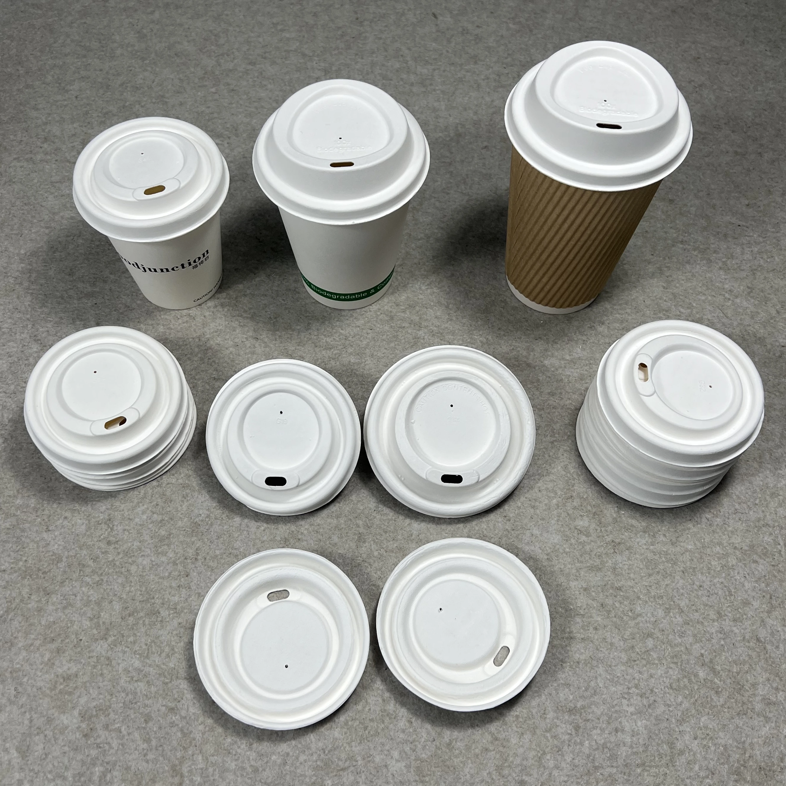 80mm 90mm Biodegradable Sugarcane Bagasse  Lid  Bagasse Pulp Coffee Cup Lid for 8-24 Oz