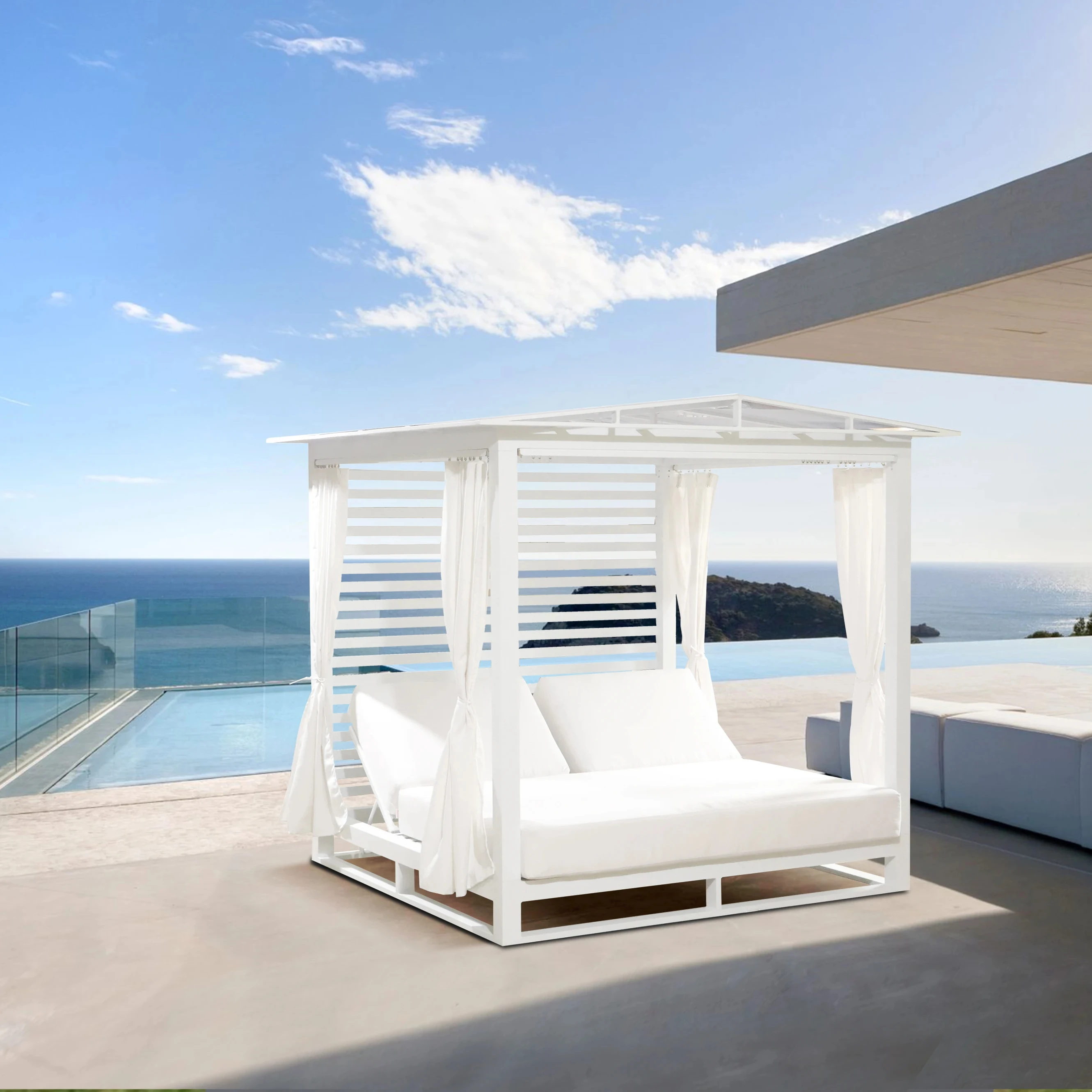 outdoor daybed with waterproof cushion sun protection double sun bed lounger garden aluminum outdoor sunbeds