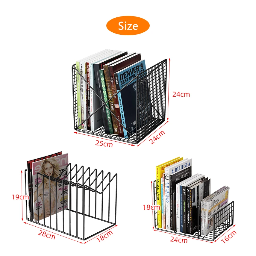 Office desktop countertop metal iron gold black white luxury iron magazine book storage organizer holder rack stand for book