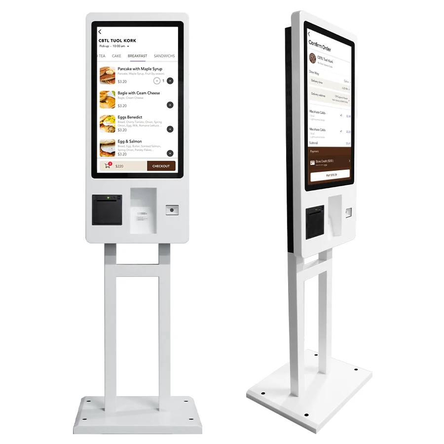 Double sided kiosk customized 23.6 27 32 inch capacitive touch screen payment terminal self ordering android kiosk