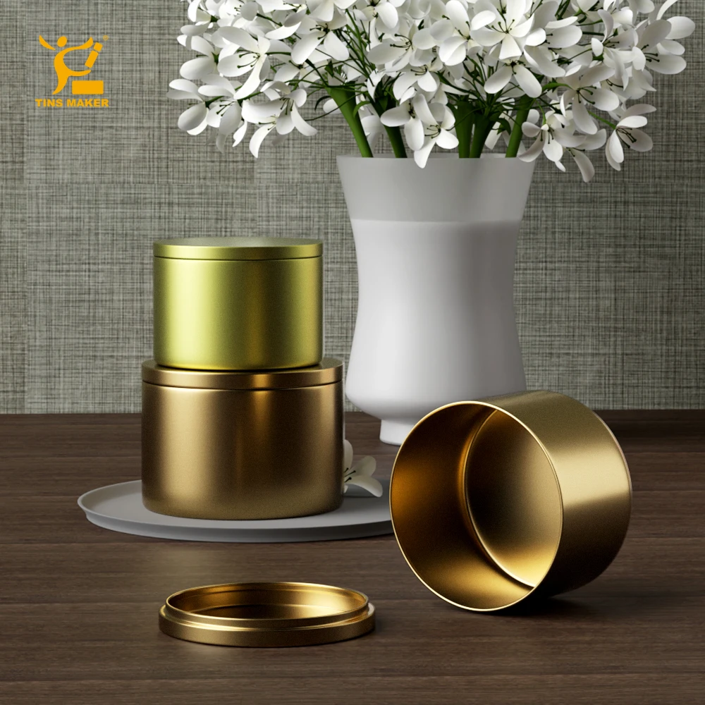 Wholesale Seamless 4Oz 8Oz White Black Gold Empty Soy Wax Home Decorative Metal Tin Can Round Candle Jar Gift Box Set