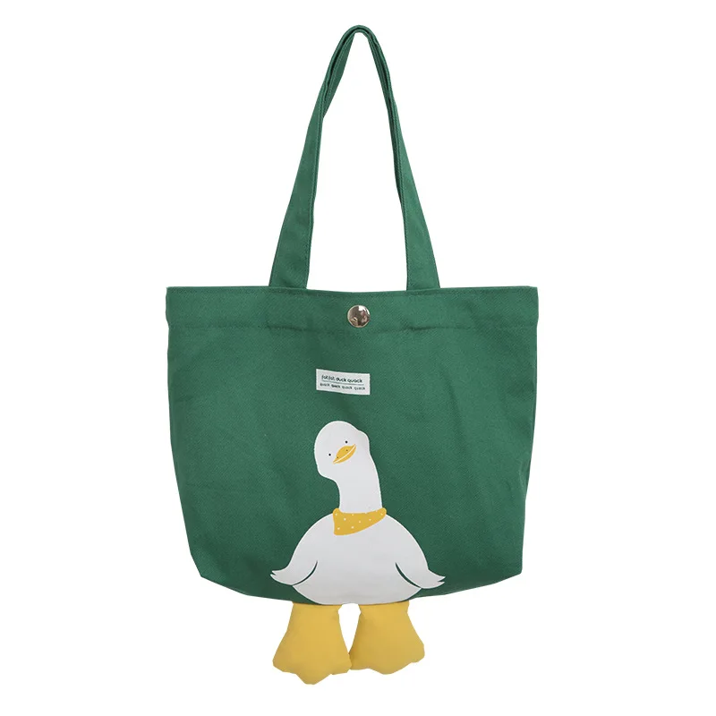YIMYIK Eco friendly Gift Grocery Reusable Shopping Bag Cute Duck Hand Bag 12oz Canvas Cloth Tote Bag