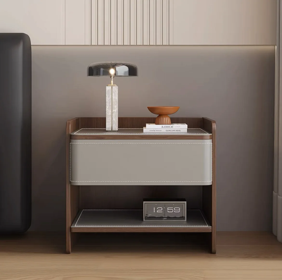 Saddle leather bedside table modern simple light luxury high-end bedside table home bedroom hotel storage cabinet side table